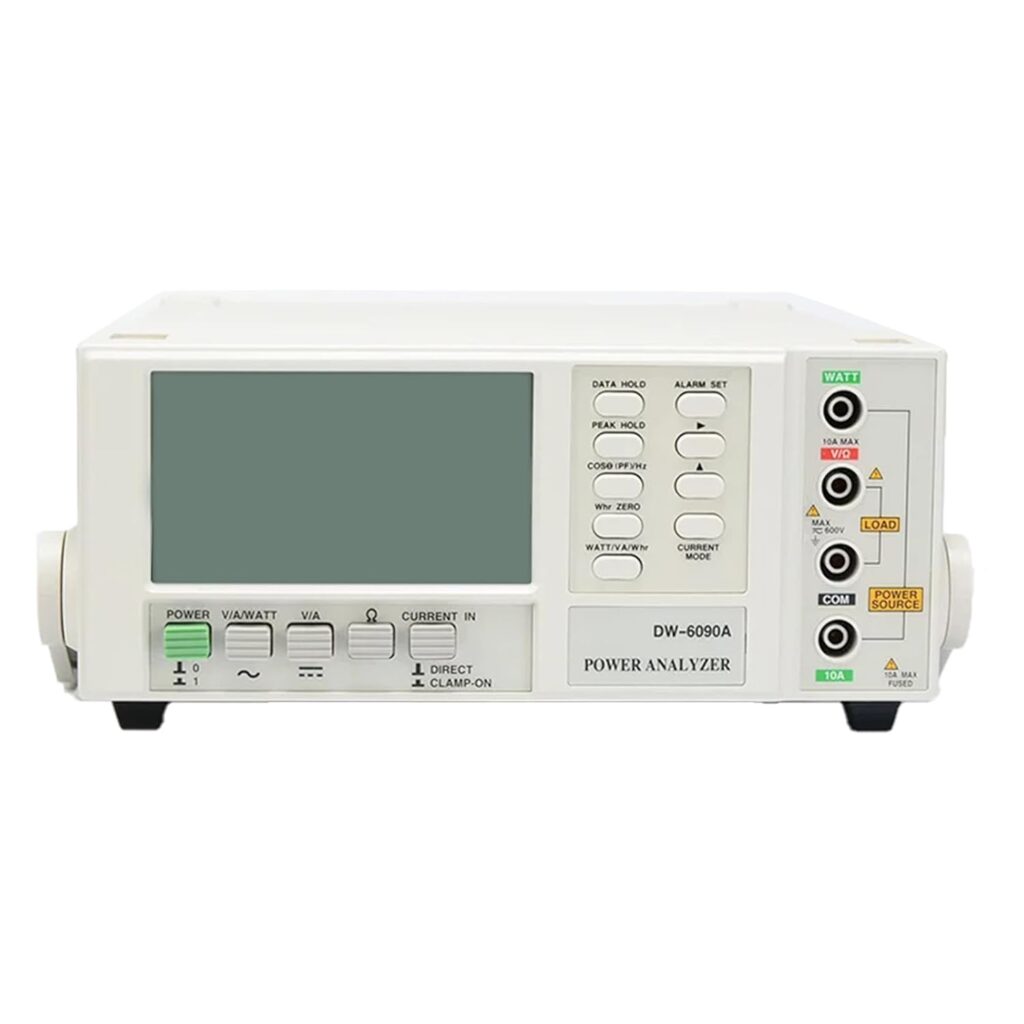 Lutron DW-6090A bench-type digital power analyzer measuring W, VA, PF, voltage, current