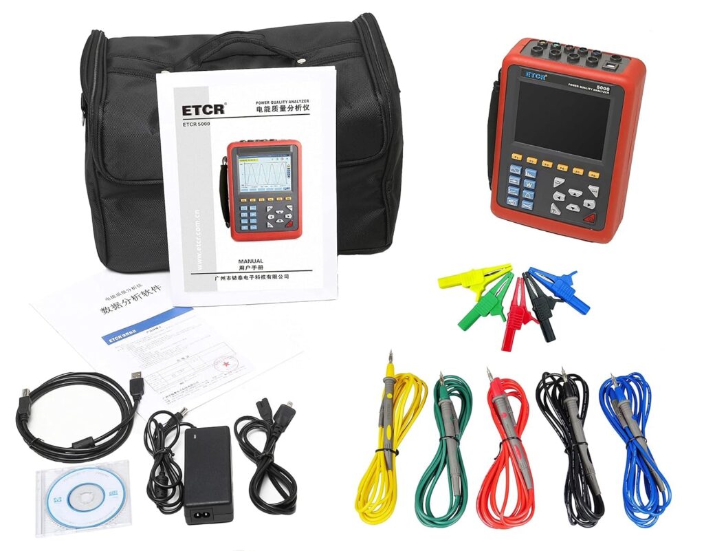 ETCR5000 3 Phase Power Quality Analyzer Three Phase Multi-Functional Power Quality Logger with ETCR300F Ф300mm Flexible Coil Current Clamp Sensor Range