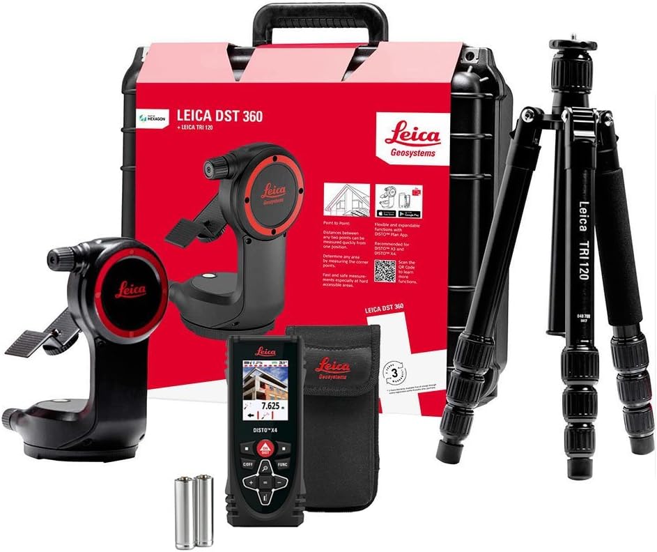 Leica DISTO X4 DST 360 Pro Pack laser distance meter with 3D measurement adapter and digital camera Pointfinder, ideal for professional physics labs.

