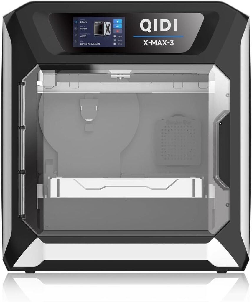 QIDI MAX3 high-speed large-format CoreXY 3D printer with enclosed heated chamber and dual cooling fans for educational and professional use

