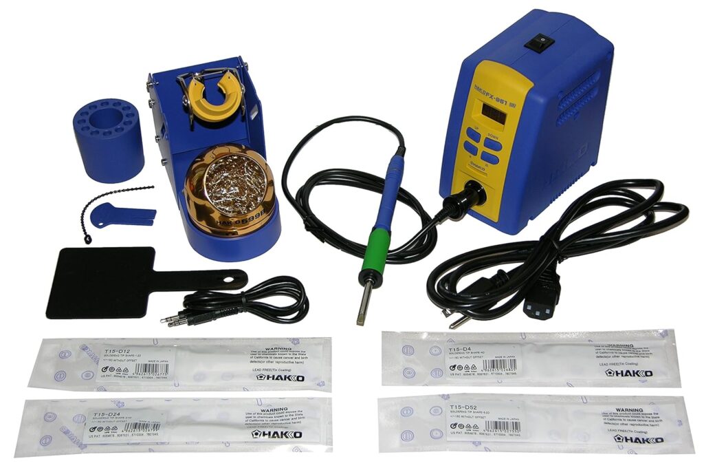 Hakko FX951-66 professional soldering station with digital display and multiple chisel tips for PCB and SMT work