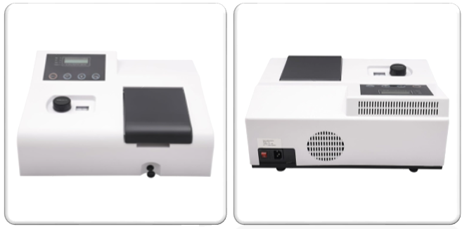 Visible Spectrophotometer 721 lab device side angle view, digital display spectrophotometer for research, education, and industrial testing