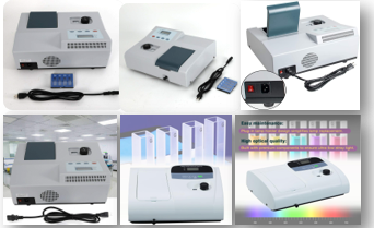 "Collection of 2025 laboratory spectrophotometers including UV-VIS, visible spectrophotometers, and portable models for research, education, and industrial labs"