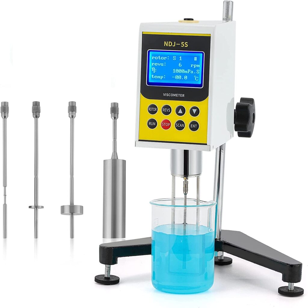 CGOLDENWALL NDJ-5S digital rotary viscometer measuring oil viscosity in laboratory setup