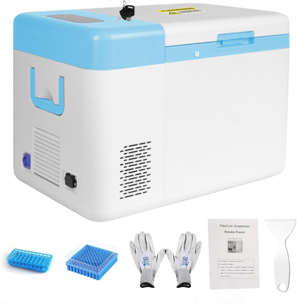 Donpemu 25L ultra low temperature freezer –86C portable lab cryogenic refrigerator light blue