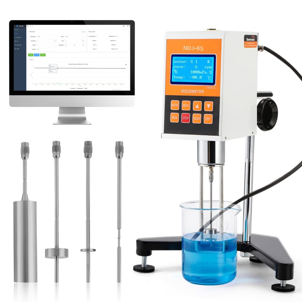 Bonvoisin NDJ-8S digital rotary viscometer measuring viscosity of paint sample in research lab