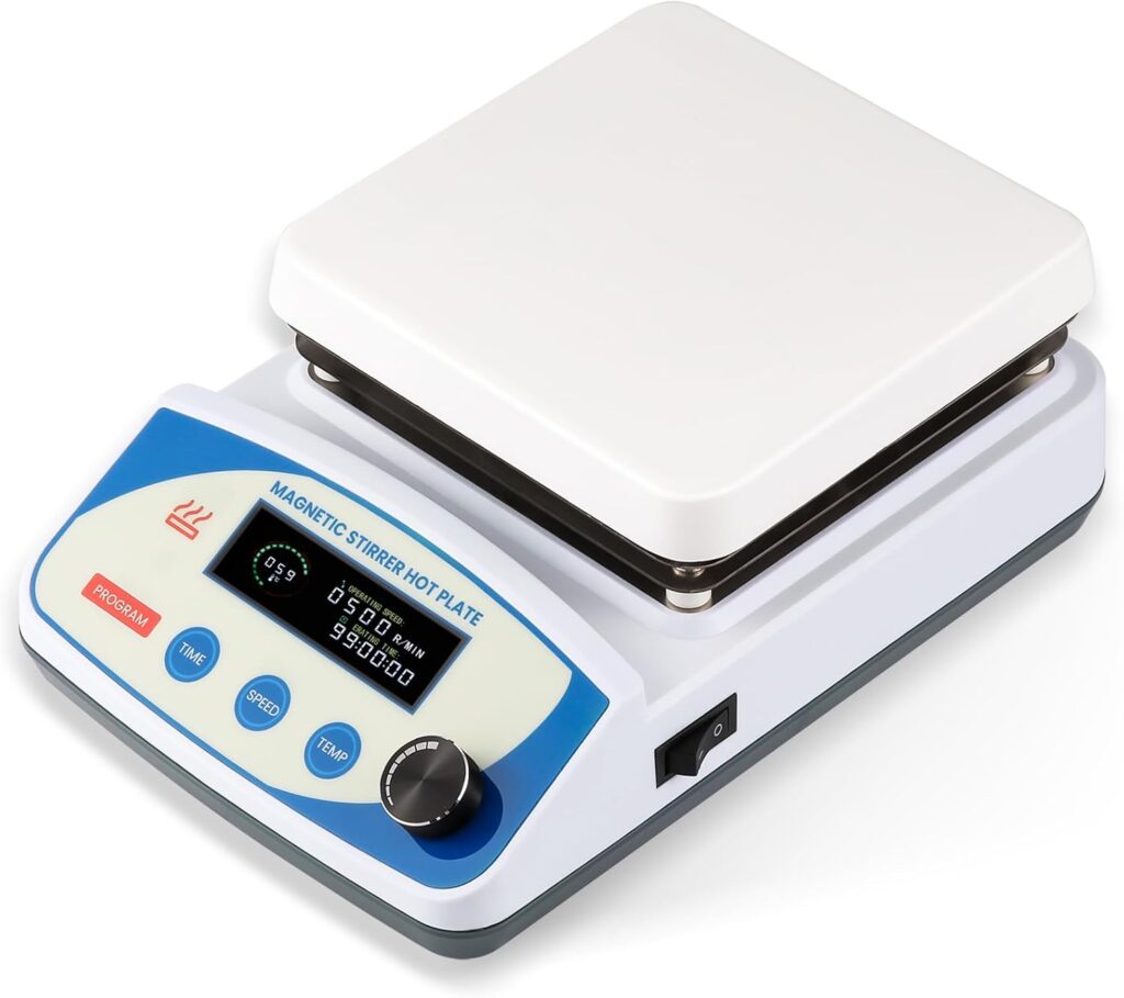 BAOSHISHAN digital magnetic stirrer hot plate with LCD display, 300 °C heating, and 6 L stirring capacity for university and research labs.