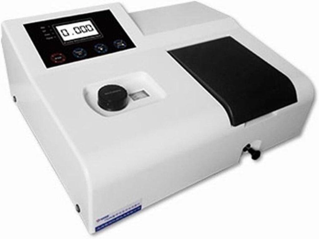 Double beam UV visible spectrophotometer used for precision concentration analysis in research laboratories