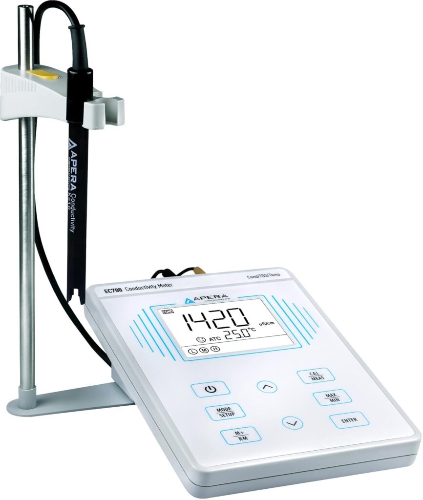 Apera AI502 EC700 benchtop conductivity meter for laboratory use with auto calibration and ATC electrode