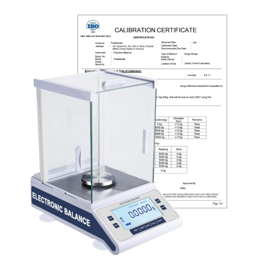 Fristaden Lab 210 g analytical balance with 0.1 mg readability and automatic internal calibration for university laboratory use