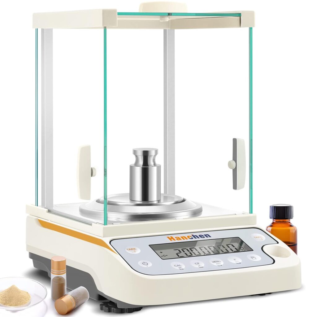 Hanchen 220 g analytical balance with 0.1 mg readability and glass draft shield for laboratory and teaching use