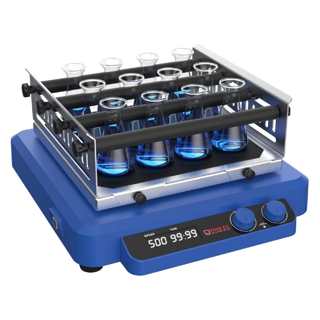 4E's USA orbital and linear shaker with dual shaking modes in laboratory setup