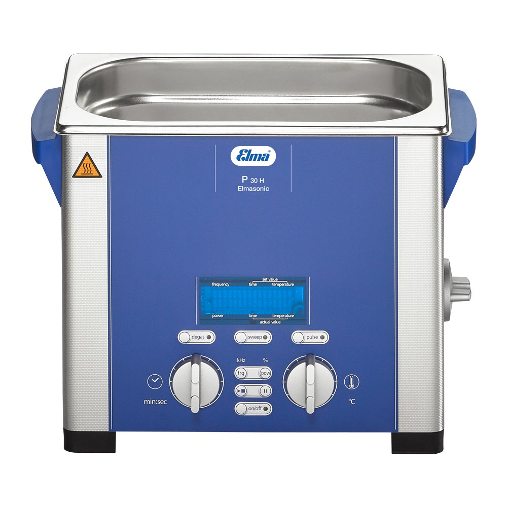 Elmasonic P30H dual frequency ultrasonic cleaner with heater and digital controls for laboratory equipment and precision instrument cleaning