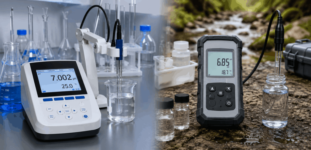 Benchtop and portable pH meters compared for laboratory and field testing applications